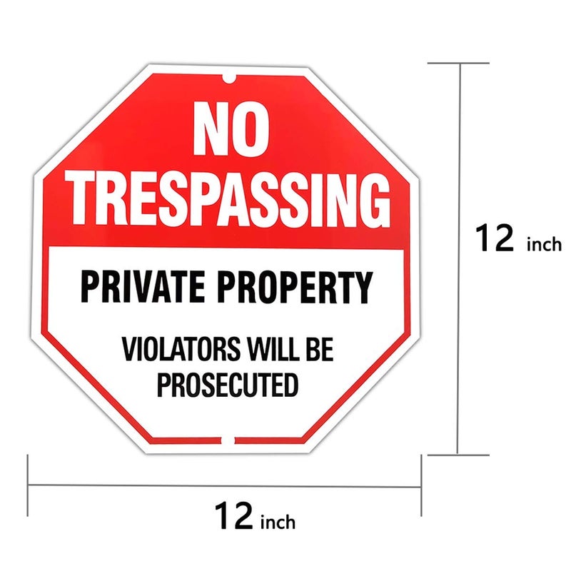 DXSIGN 2-Pack No Trespassing Private Property Signs, Aluminum Octagon 12x12 Inch - UV-Printed, Weatherproof & Durable, Perfect for Indoor & Outdoor Security Warning - Image 4
